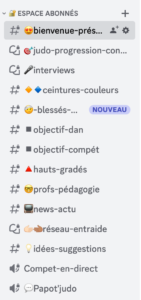 Liste des sujets de la plateforme Discord de Secrets de Judokas pour l'espace abonnés